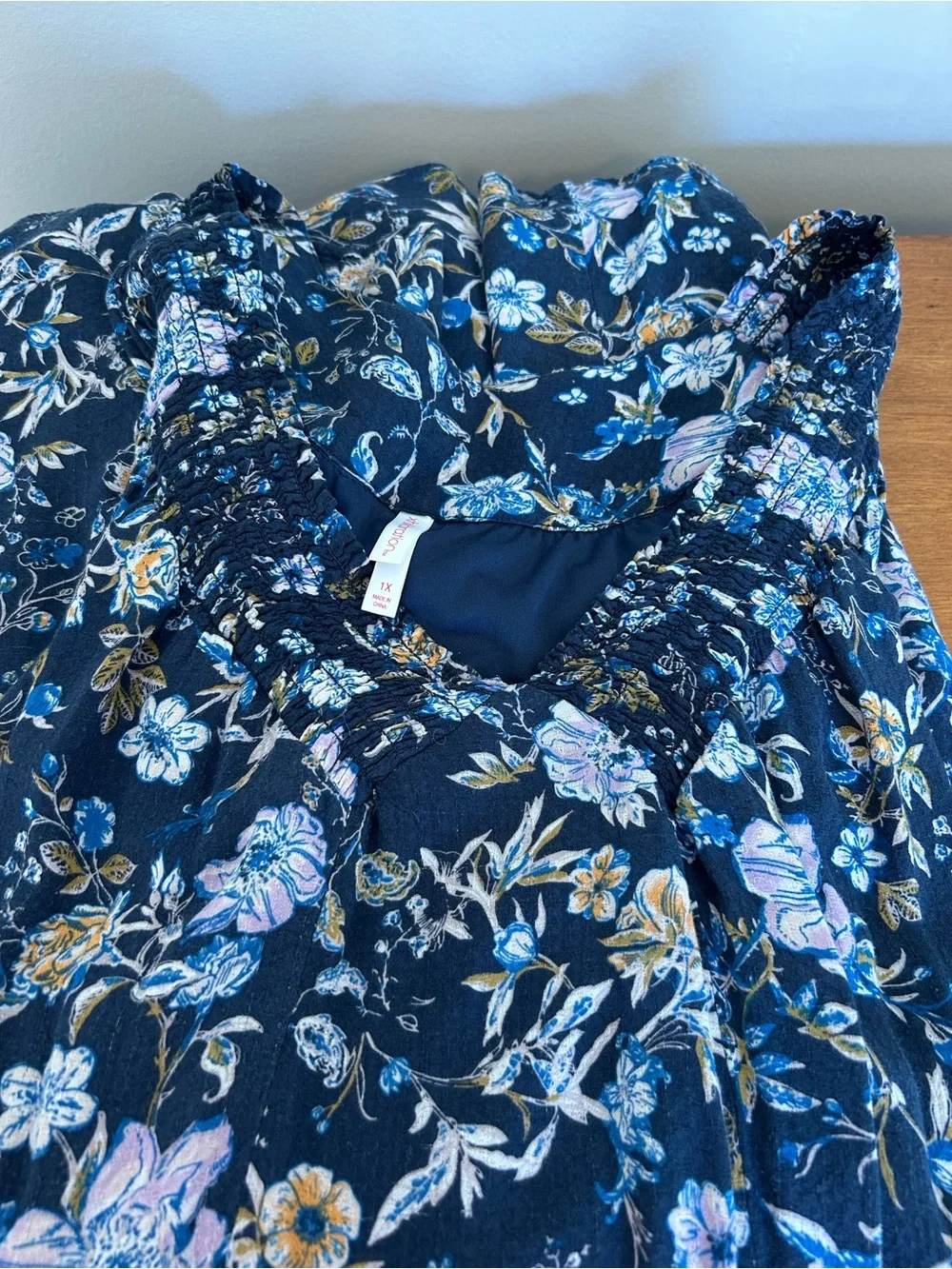 xhilaration for Target Floral V-Neck Flowy Navy Women’s Dress Fully Lined EUC 1X